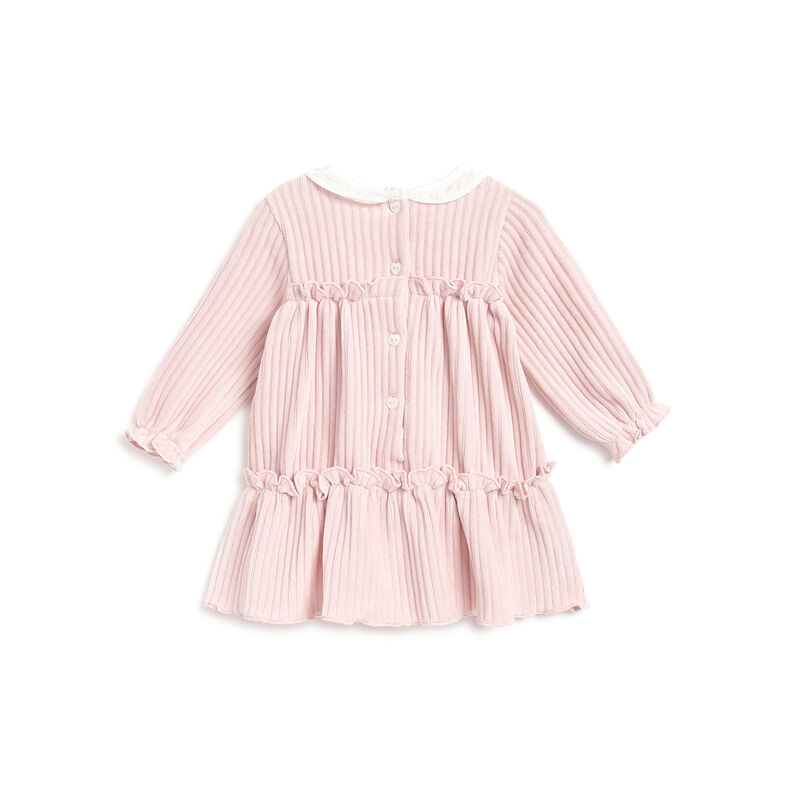 Girls Light Pink Solid Long Sleeve Dress image number 1